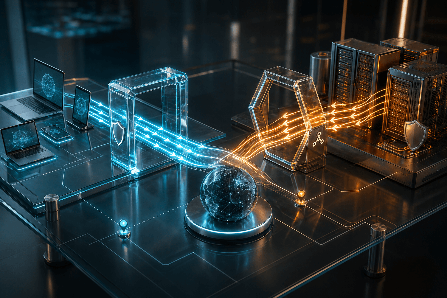 Glass network model showing forward and reverse proxy traffic paths