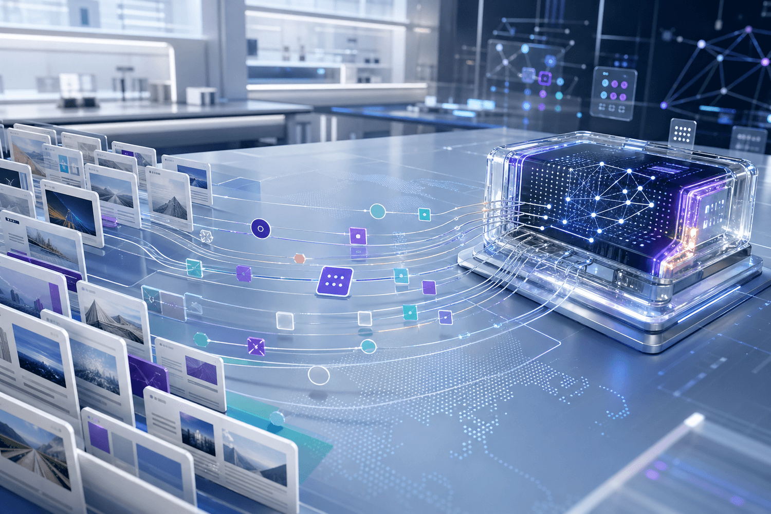 AI data workflow with public web data routed into a machine learning processor