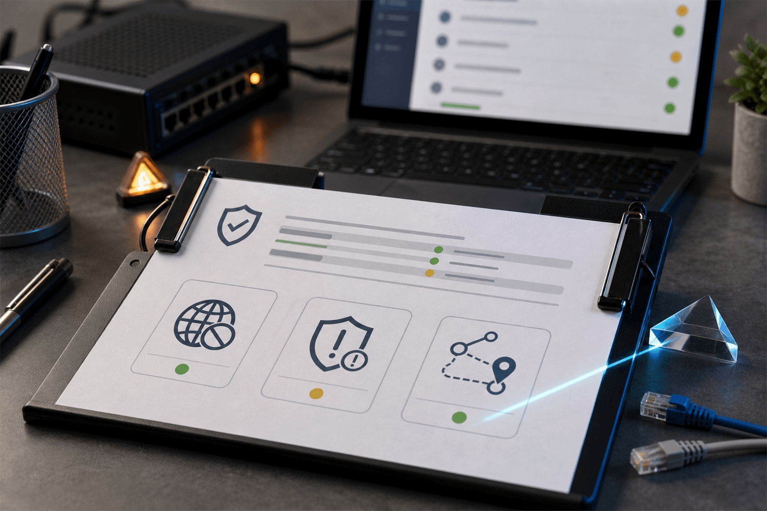 IP reputation report on a security workbench with blocklist, abuse report, and exit IP check icons
